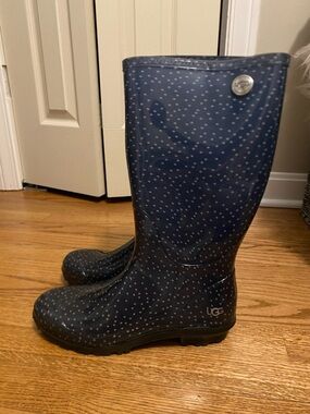 UGG Navy Polka Dot Waterproof Rain Boots